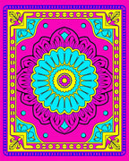 Vibrant Pink Cyan Medallion Area Rug