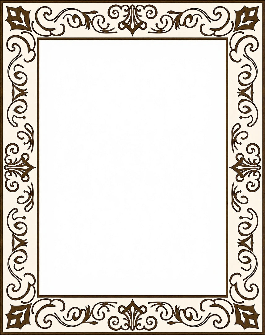 Cream and Brown Ornate Floral Border Rug