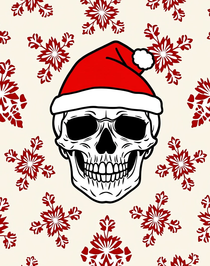 Festive Red Snowflake Poinsettia Skull Rug