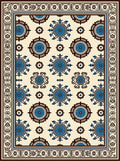 Cream Blue Brown Medallion Motif Rug