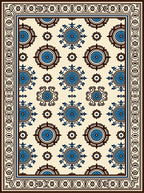 Cream Blue Brown Medallion Motif Rug