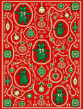 Whimsical Red Green Cat Ornament Medallion Rug