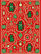 Whimsical Red Green Cat Ornament Medallion Rug