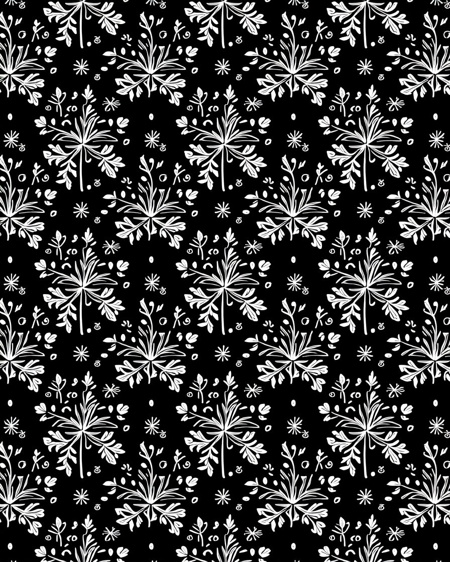Black White Detailed Floral Garland Rug