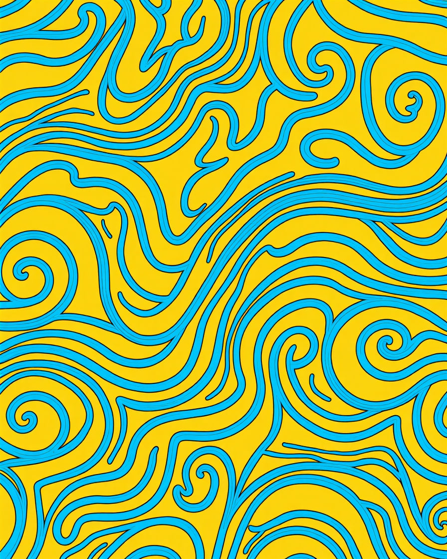 Yellow Blue Swirling Abstract Lines Rug