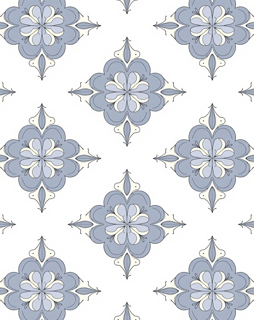 Pale Blue Floral Medallion Repeat Rug