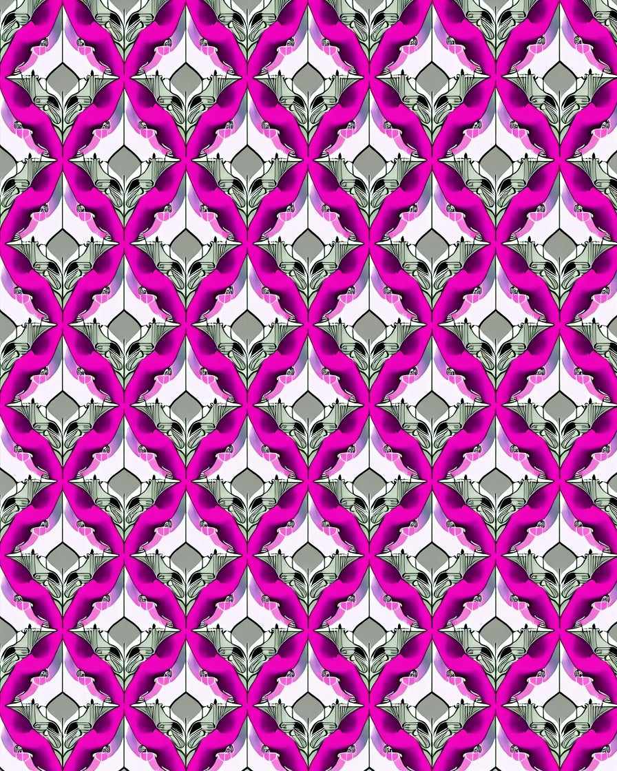 Vibrant Magenta Art Nouveau Floral Rug