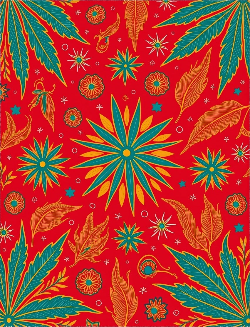 Red Teal Orange Bloom Garden Rug
