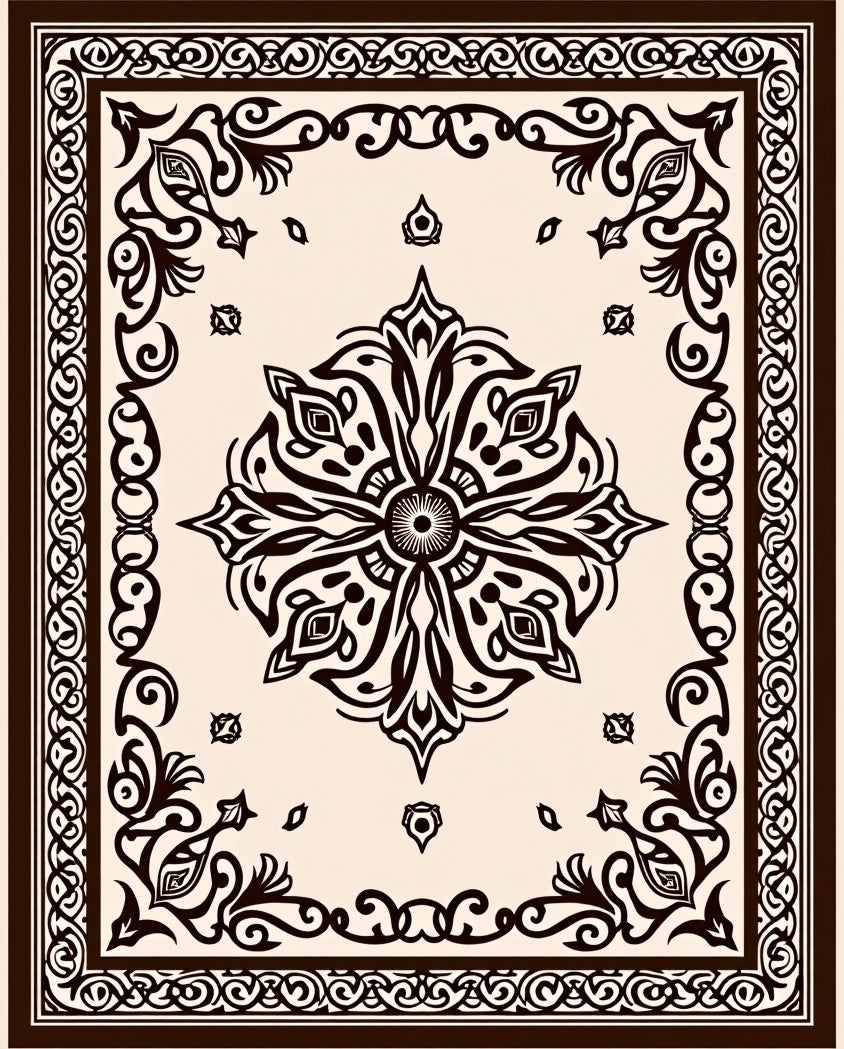 Dark Brown Centralized Floral Scrollwork Rug