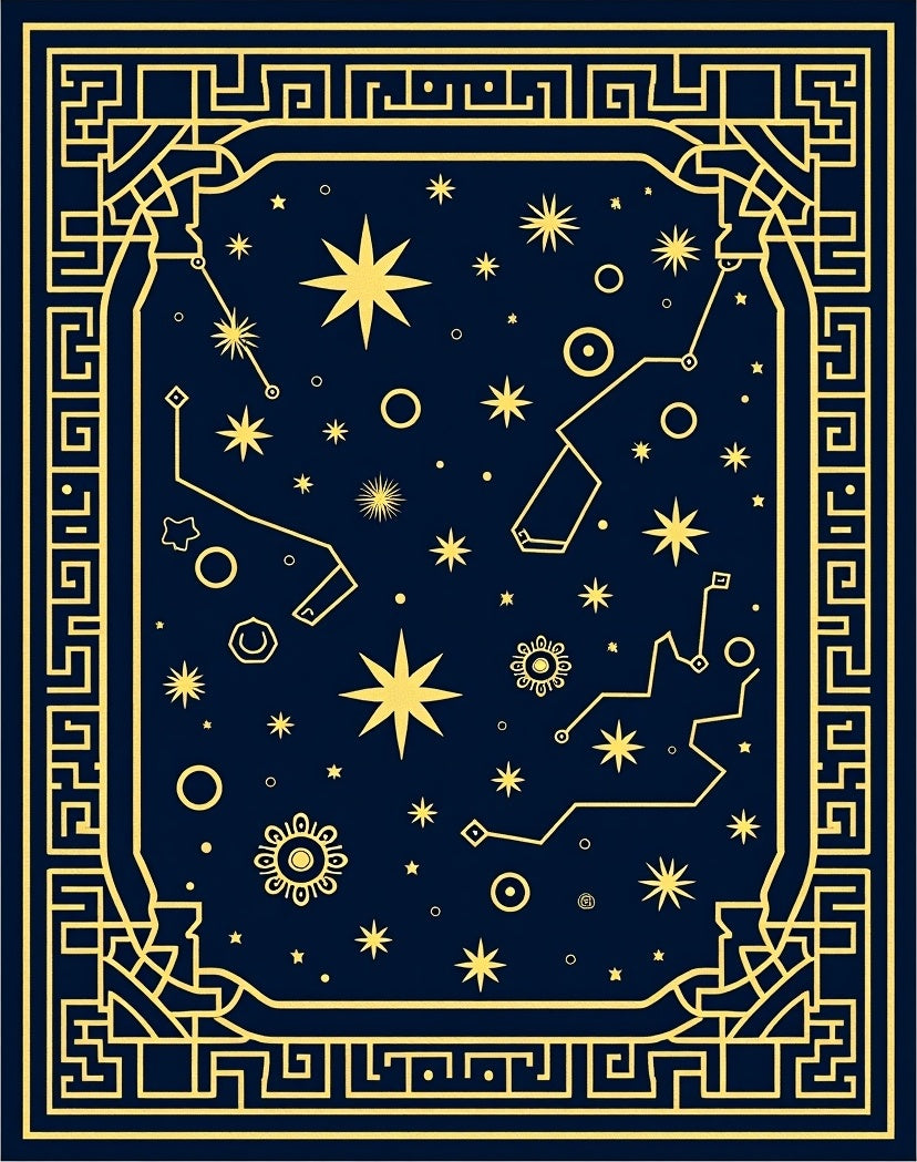 Cosmic Deep Blue Golden Stars Rug