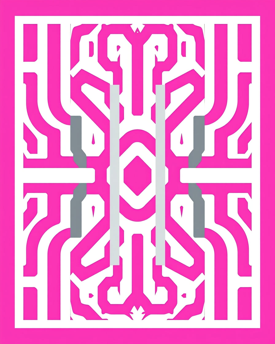 Bold Pink Geometric Circuit Maze Rug