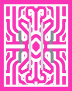 Bold Pink Geometric Circuit Maze Rug