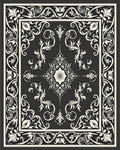 Antique Black White Floral Scroll Rug