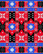 Vibrant Red Blue White Geometric Lattice Rug