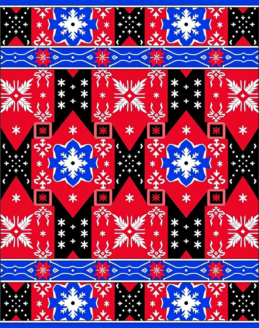 Vibrant Red Blue White Geometric Lattice Rug