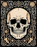 Cream Skull with Black Ornate Border Rug