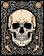 Cream Skull with Black Ornate Border Rug