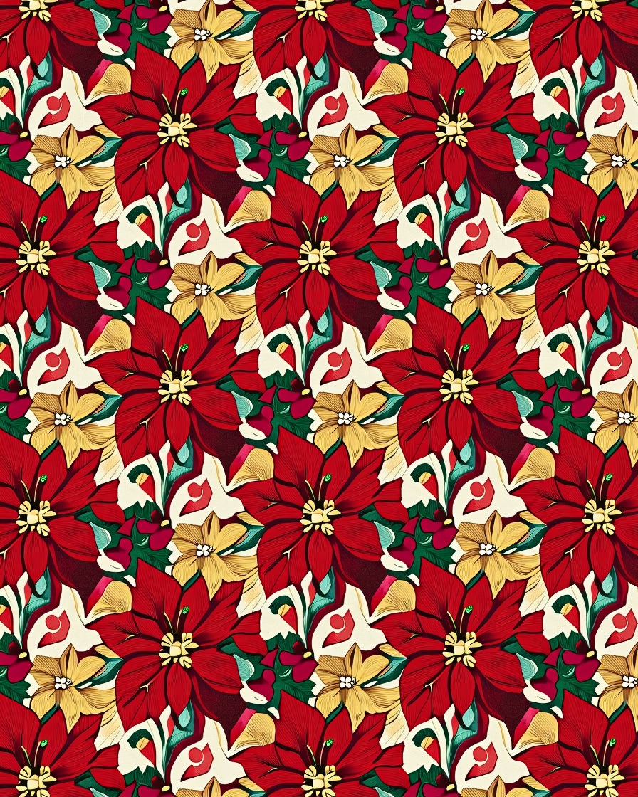 Festive Red Poinsettia Floral Rug