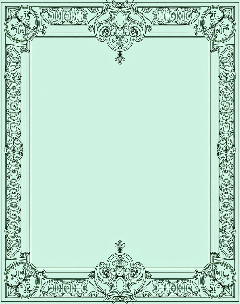 Elegant Mint Oval Scroll Border Rug
