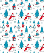 Blue White Red Christmas Snowman Tree Rug