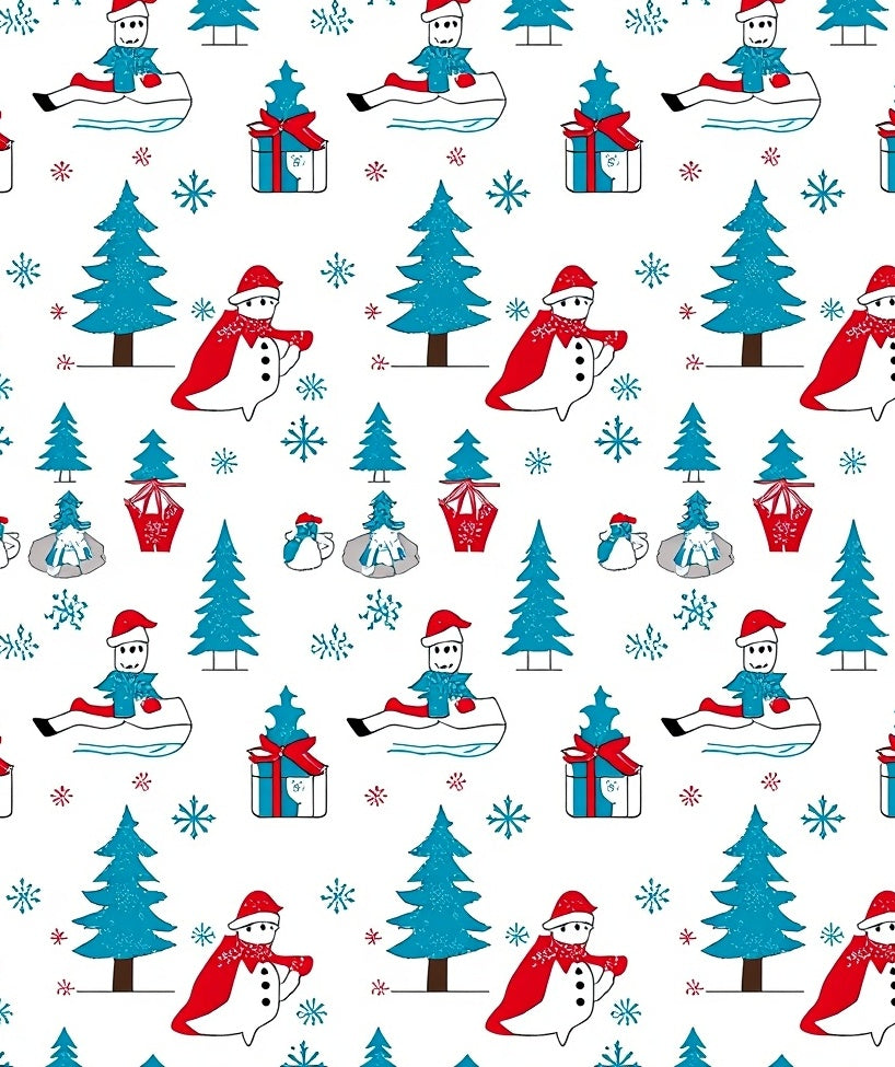 Blue White Red Christmas Snowman Tree Rug