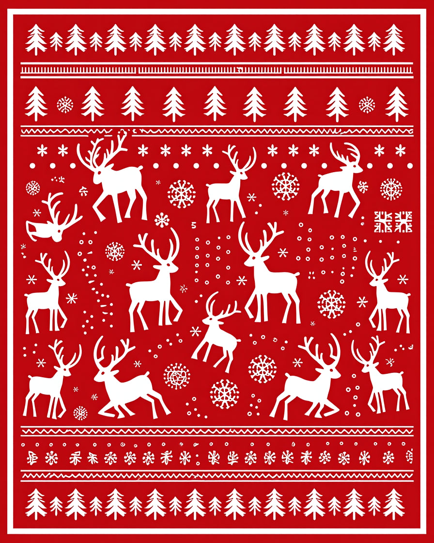 Winter Reindeer Snowflake Forest Scene Rug