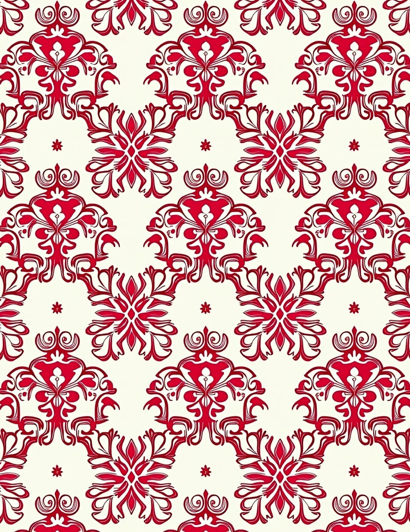 Crimson Floral Damask Cream Rug