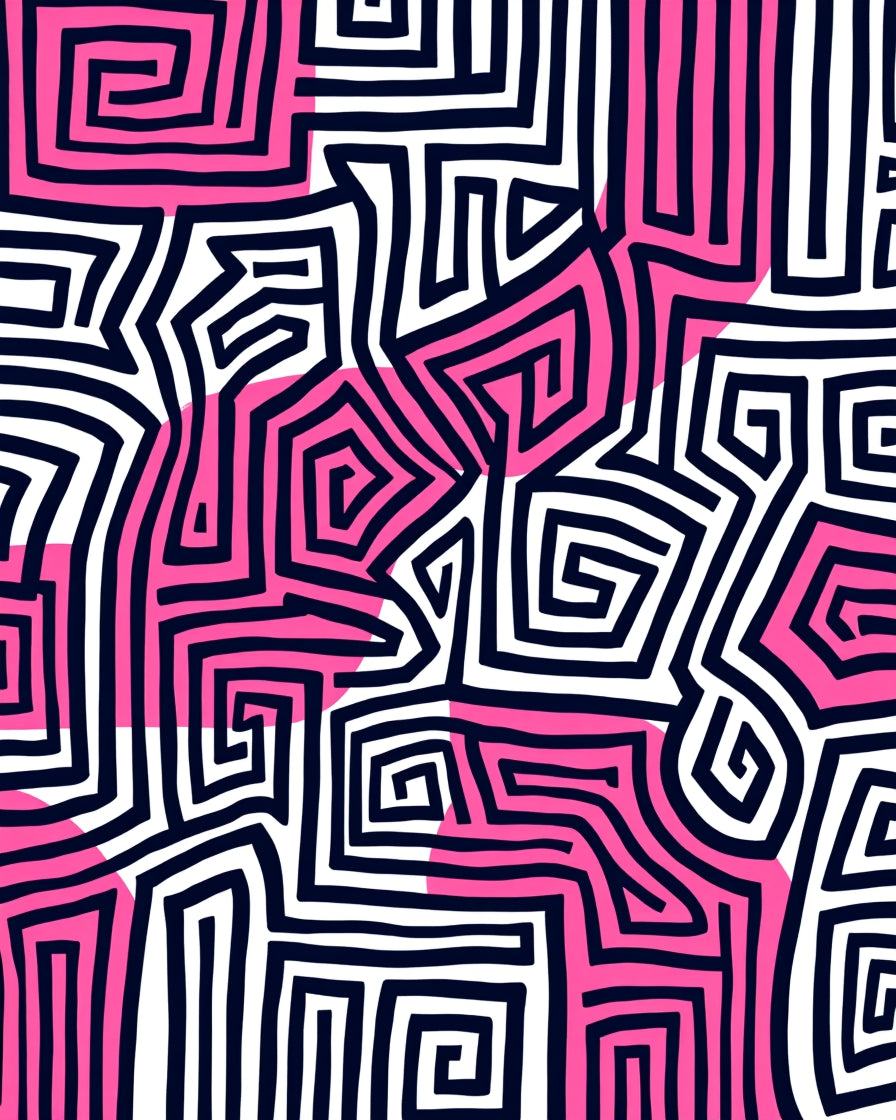 Bold Pink Maze Lines Rug
