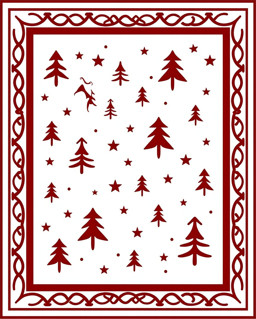 Crimson Christmas Tree Star Border Rug