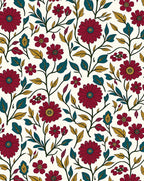 Deep Red Floral Vine Botanical Rug