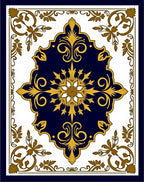 Ornate Navy Gold Floral Medallion Rug