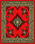 Vibrant Red Floral Medallion Border Rug