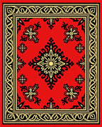 Vibrant Red Floral Medallion Border Rug