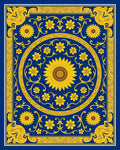 Golden Sunflower Medallion Blue Rug