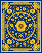 Golden Sunflower Medallion Blue Rug
