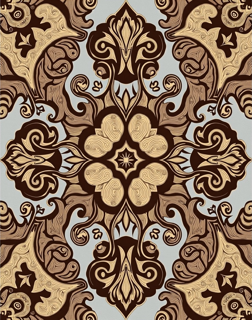Ornate Brown and Tan Floral Medallion Rug