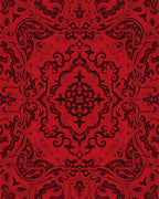 Crimson Black Ornate Scrollwork Mandala Rug