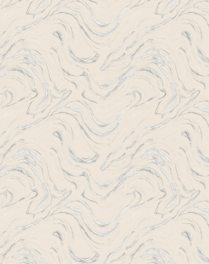 Cream and Silver Swirling Abstract Rug