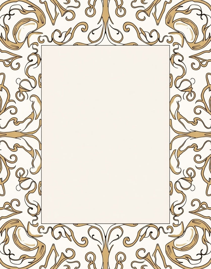 Ornate Gold Floral Border Rug