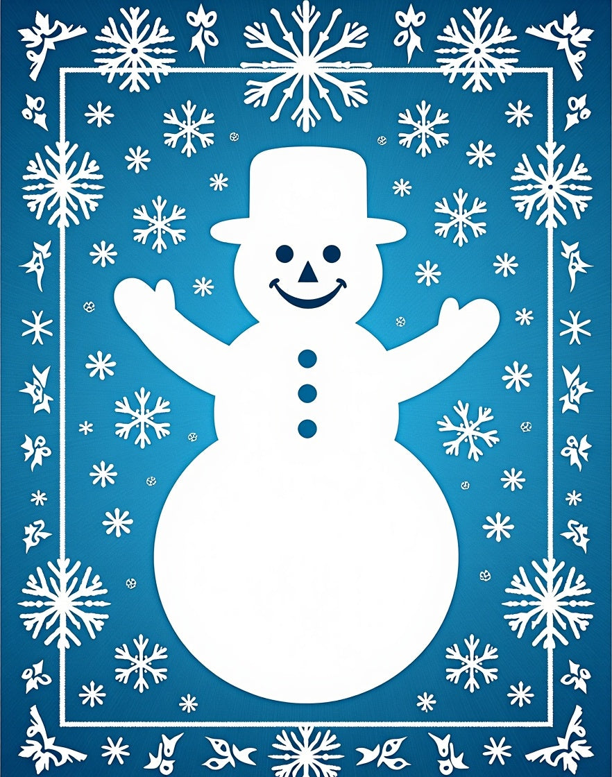 Whimsical White Snowman Blue Snowflake Rug