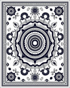 Dark Navy Ornamental Medallion Sunburst Rug