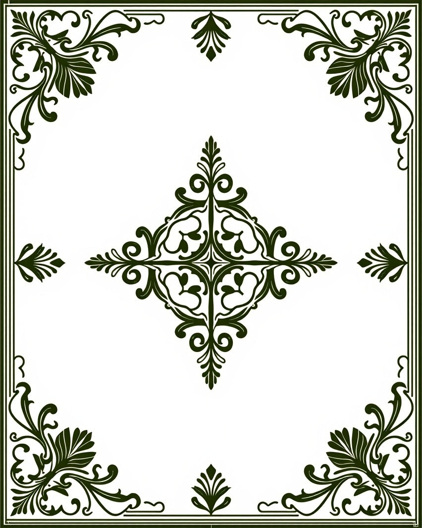 Dark Green Ornate Floral Medallion Rug