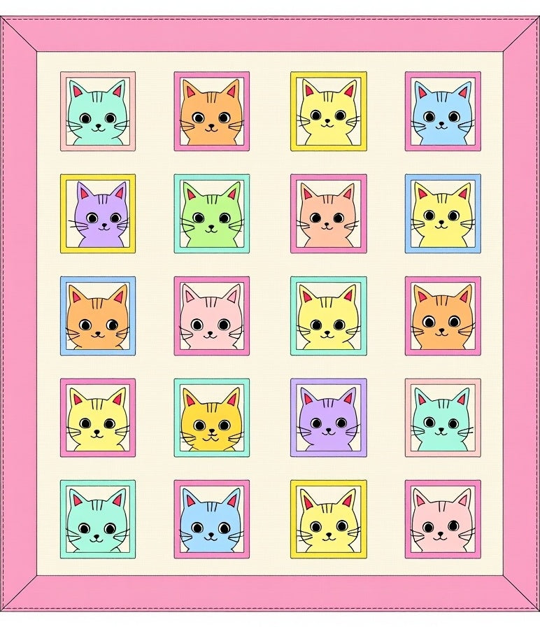 Pastel Kitty Collage Framed Illustrations Rug