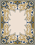 Navy Gold Art Nouveau Border Rug