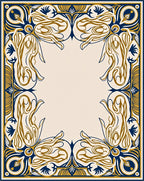 Navy Gold Art Nouveau Border Rug