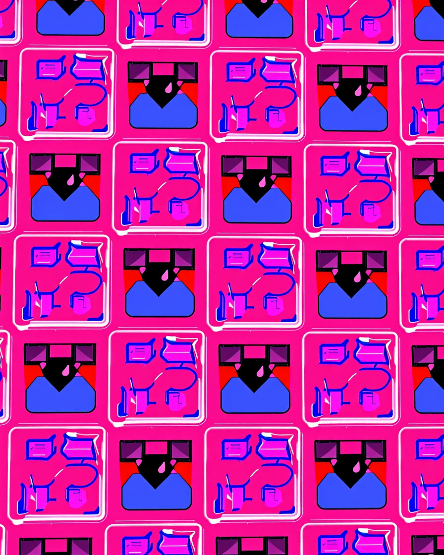 Bright Pink Abstract Retro Gadget Rug