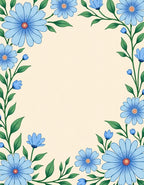Large Blue Floral Vines Cream Rug
