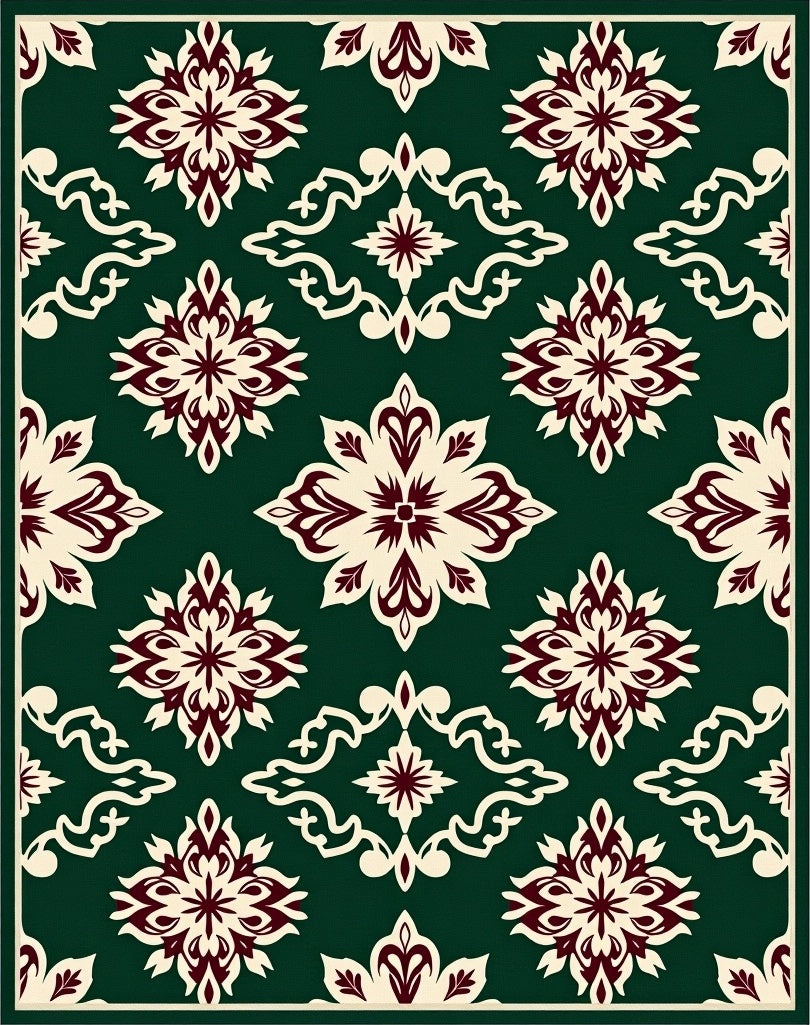 Deep Green Crimson Medallion Rug