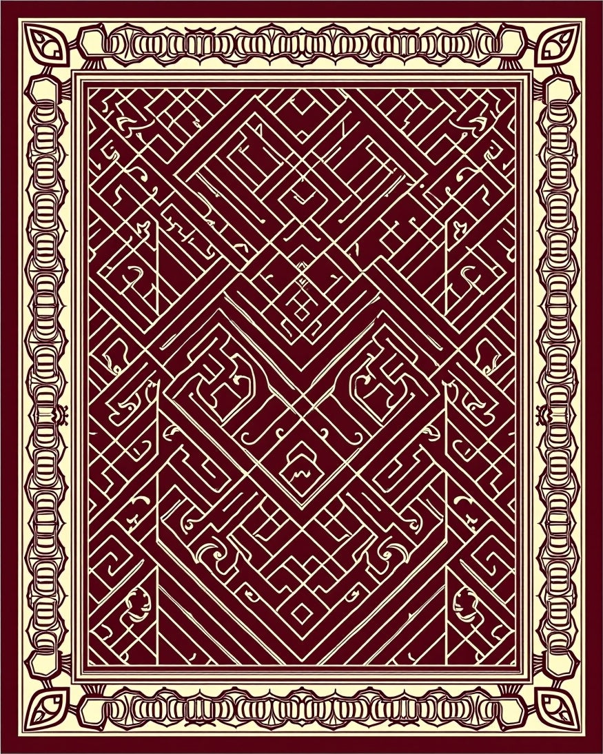 Crimson White Geometric Labyrinth Border Rug