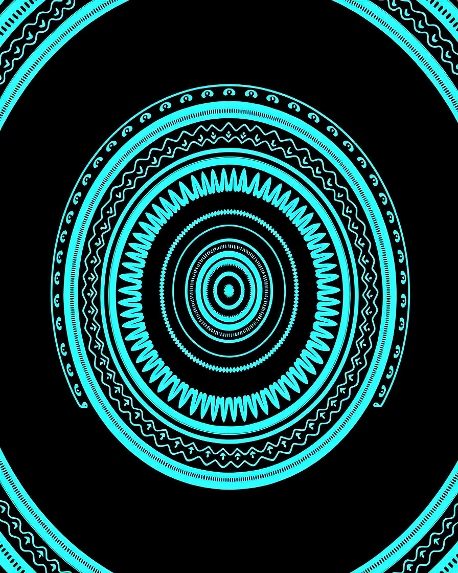Cyan Concentric Mandala Circles Rug